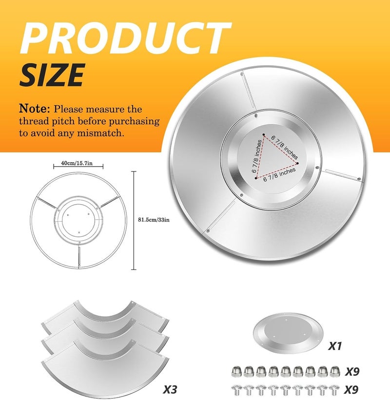 NUPICK Patio Heater Reflector Shield, 33" Propane Outdoor Heaters Replacement Part, Aluminum Heat Reflector Shield Top for Propane Outdoor Heaters - Image 3